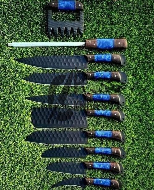 Custom Handmade Epoxy Resin & Wood Handle Kitchen Knives Set