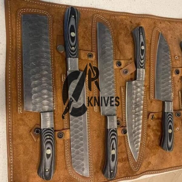 Custom Handmade Laminated Wood Handle Kitchen Knives Set