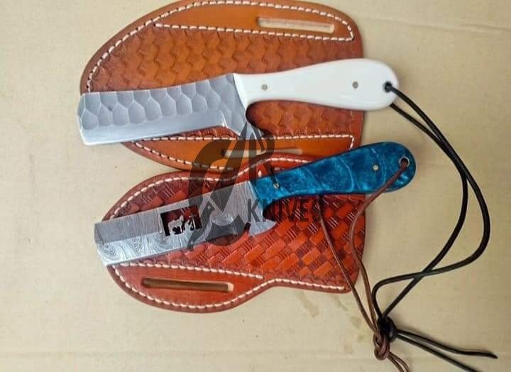 Custom Handmade Resin & Bone Handle Bullcutter Cowboy Knives