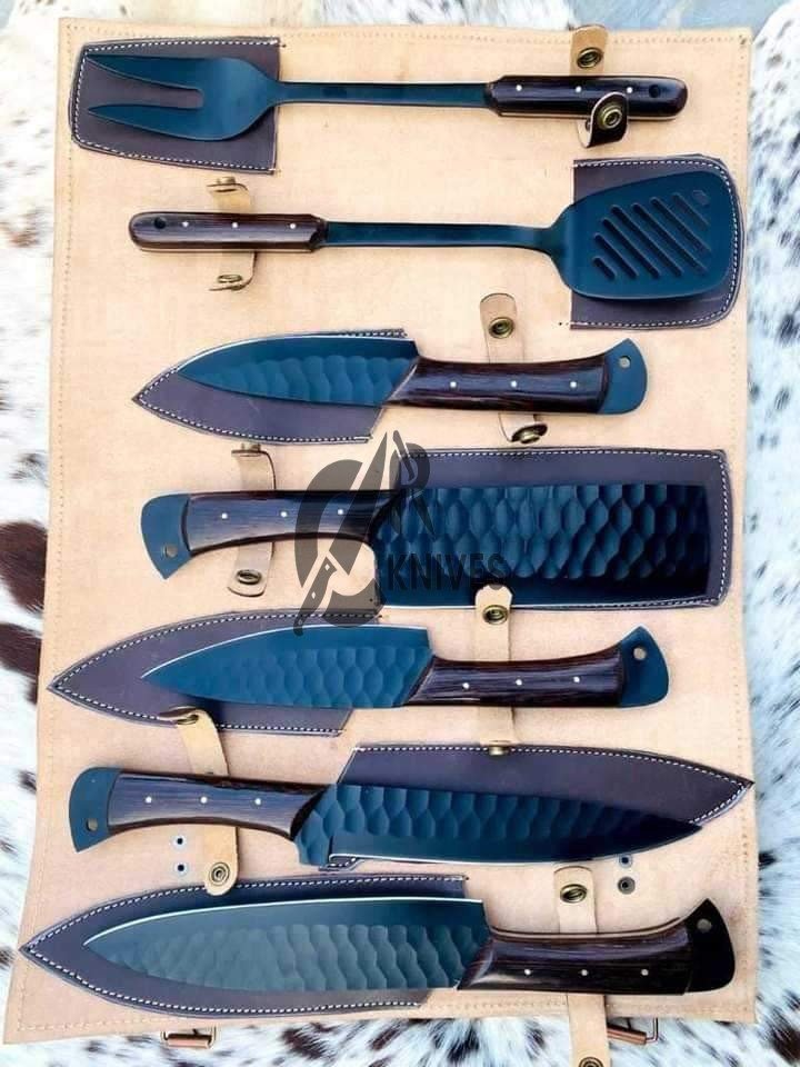 Custom Handmade Ross Wood Handle Kitchen Knives Set