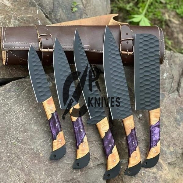 Epoxy Resin & Olive Wood Handle Kitchen Knives Set