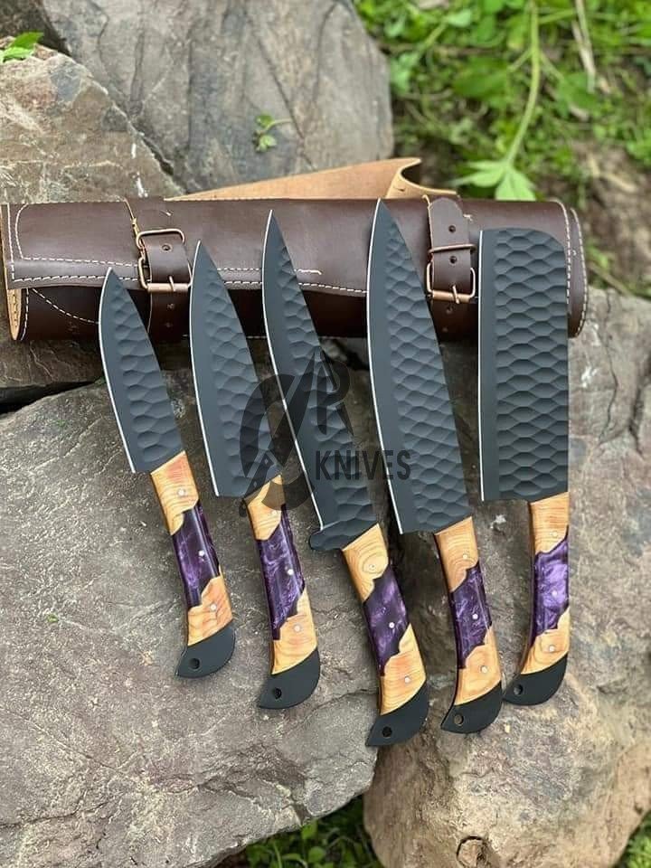 Epoxy Resin & Olive Wood Handle Kitchen Knives Set