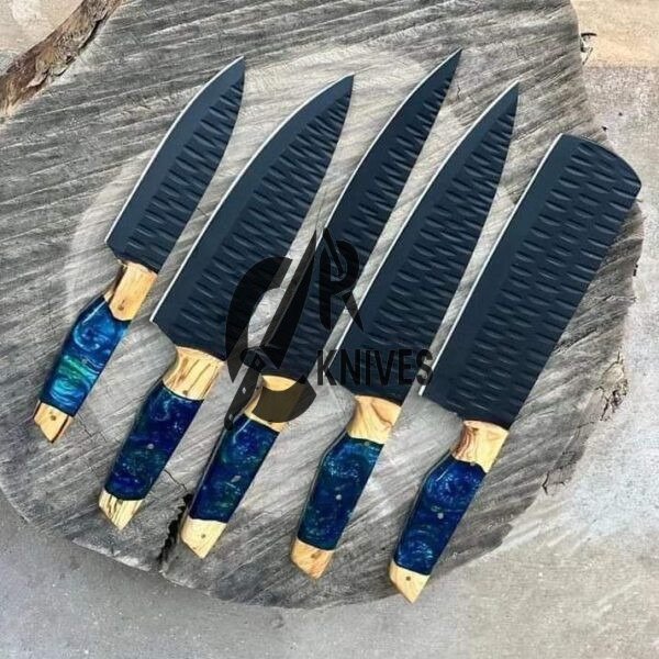 Handmade Epoxy Resin & Olive Wood Handle Kitchen Knives Set