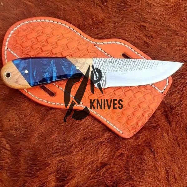 Handmade Olive Wood & Resin Handle Cowboy Skinning Knife