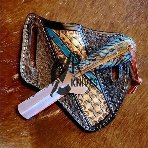 Torquoise Pine Cone Resin Handle Bullcutter Cowboy Knife